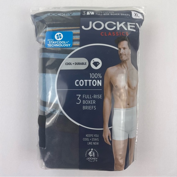 Jockey Full Rise Boxer Briefs Size XL 40-42 Pack Of 3 100% Cotton Multi Blue - Picture 1 of 5